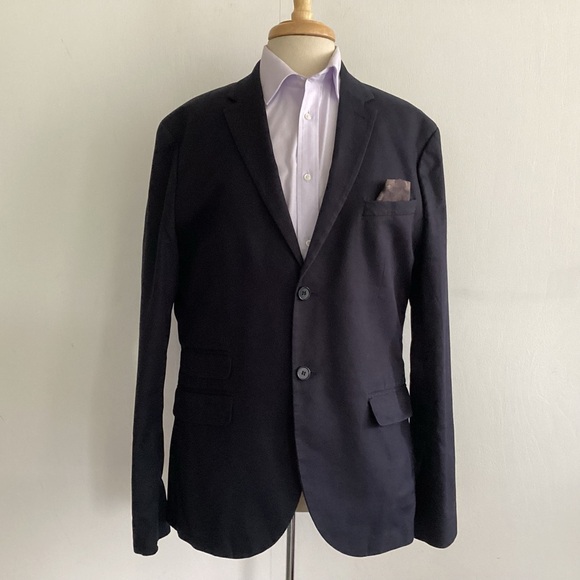 H&M Black Cotton Unstructured Notch Collar Two Button Double Vent Blazer 46R EUC - Picture 1 of 16
